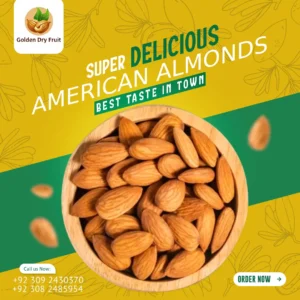 Golden Dry Fruit American Almonds – High-quality, crunchy, and nutritious almonds available in Pakistan