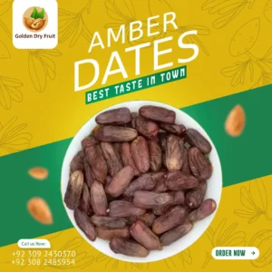 Buy Amber Dates (Amber Khajoor) from Golden Dry Fruit – soft, sweet, and nutrient-rich dates from Madina with delivery across Pakistan.