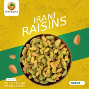 Golden Dry Fruit Irani Raisins – Soft, Sweet, and Seedless Premium Quality Kishmish for Pakistani Snacks, Desserts, and Cooking